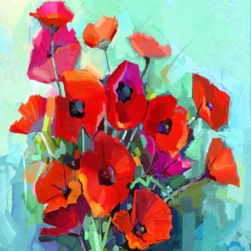Poppies Mint Decoupage Paper art  11.7 x 16.5 inches