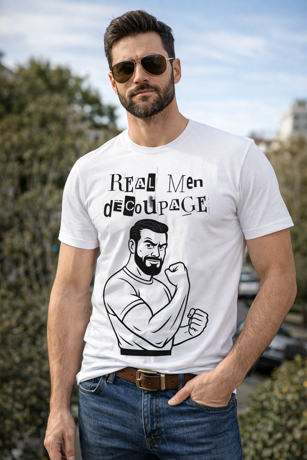 Men's Tee – "Real Men Decoupage" Graphic T-Shirt