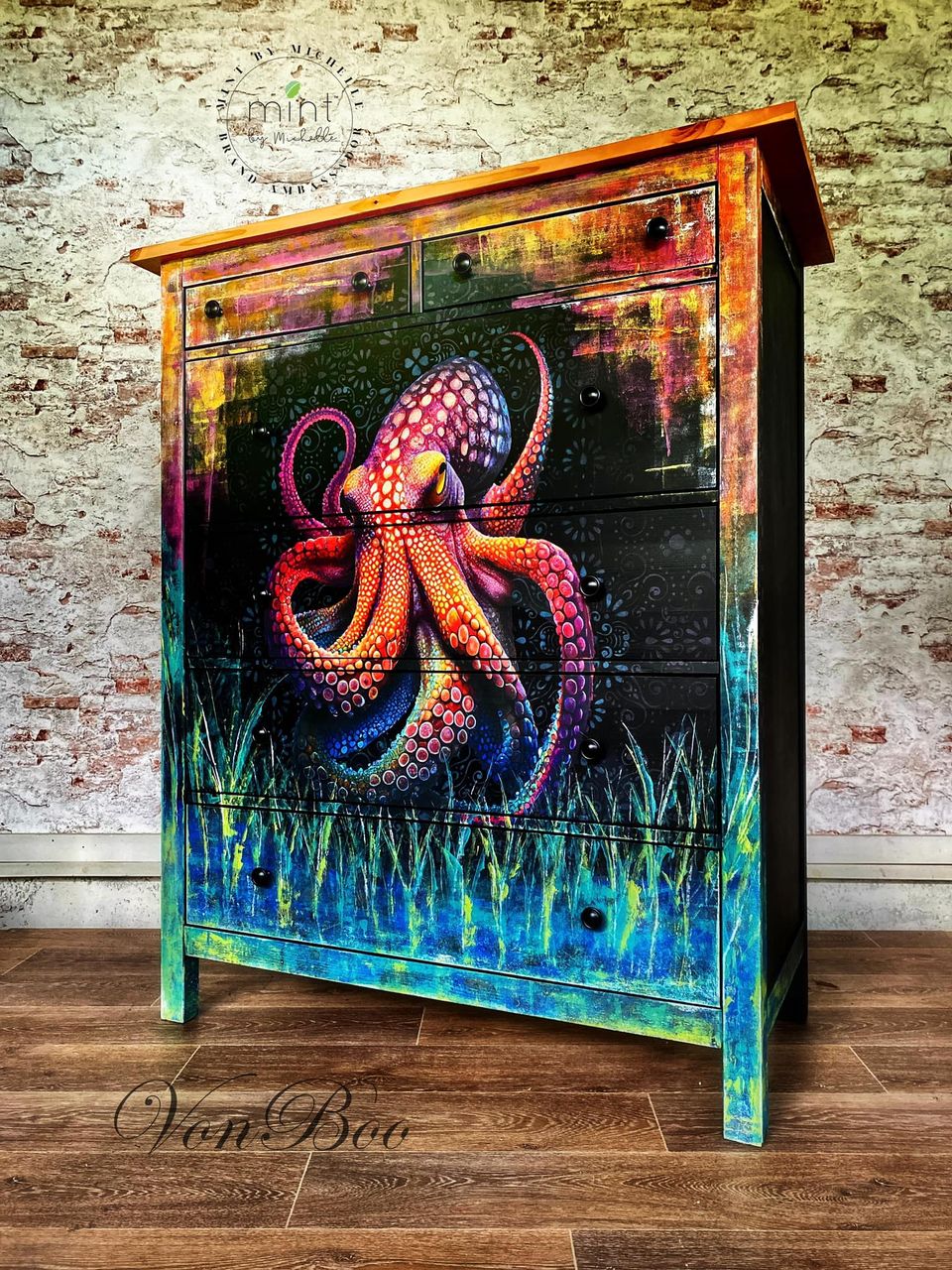 Octopus - Mint Decoupage Paper