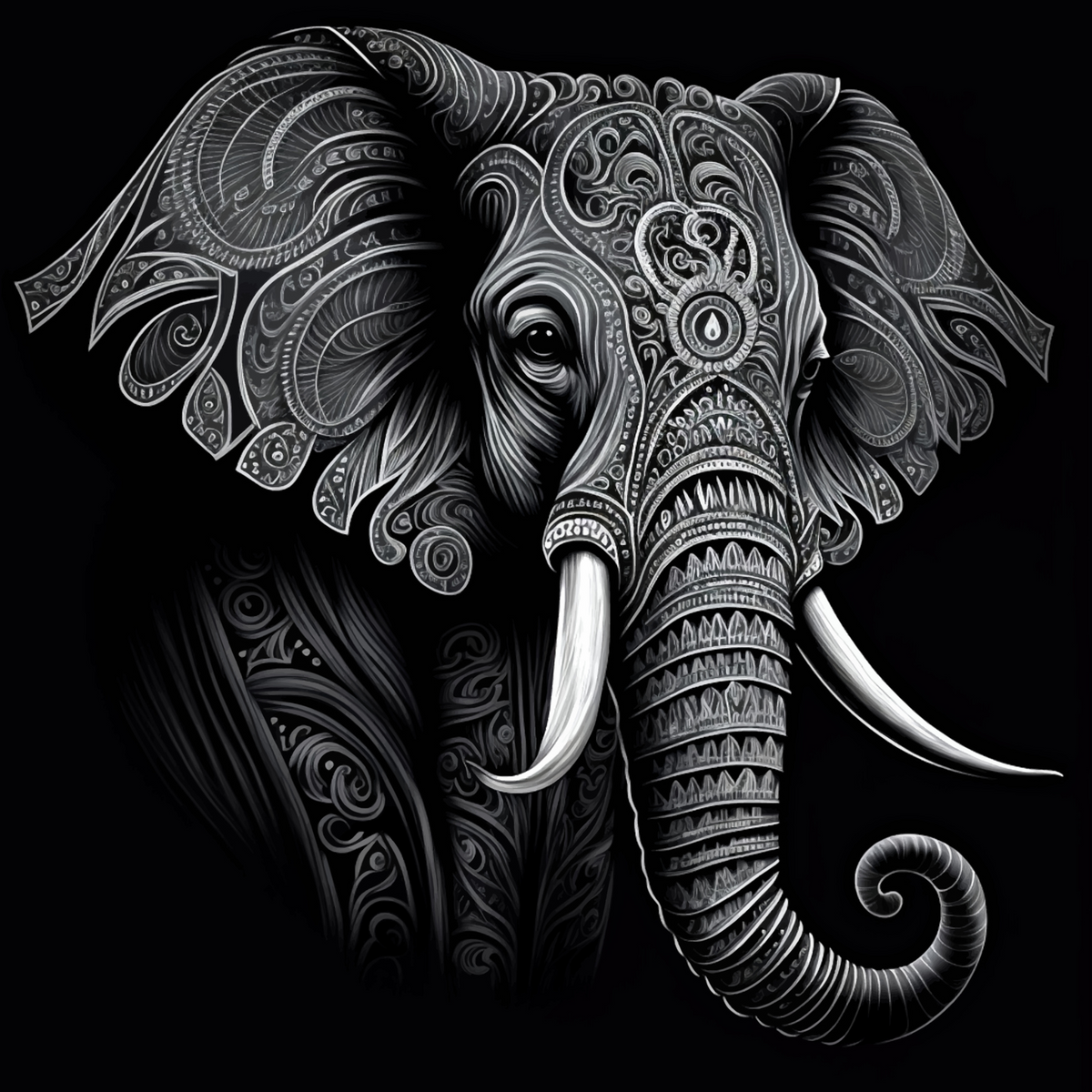 Black &amp; White Elephant - A1 size large Decoupage Paper