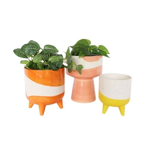 Pots for plants Avery Dot Planter with Legs Orange Lg 19