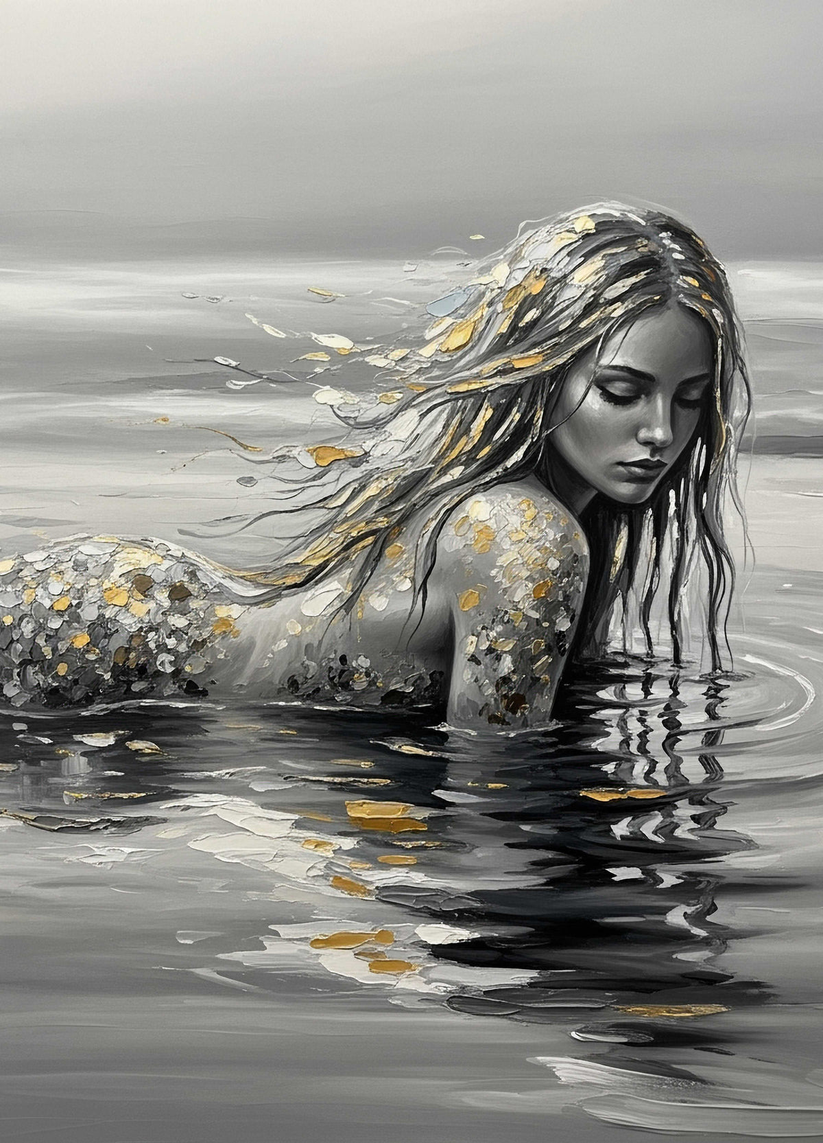 B&W Mermaid - A1 size large Decoupage Paper