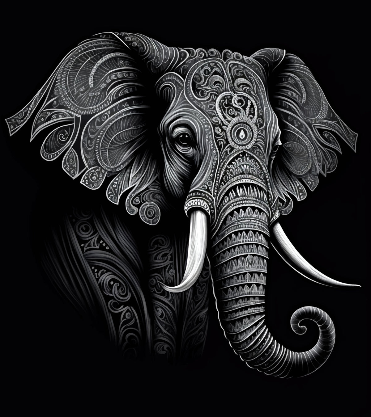 Black &amp; White Elephant - A1 size large Decoupage Paper