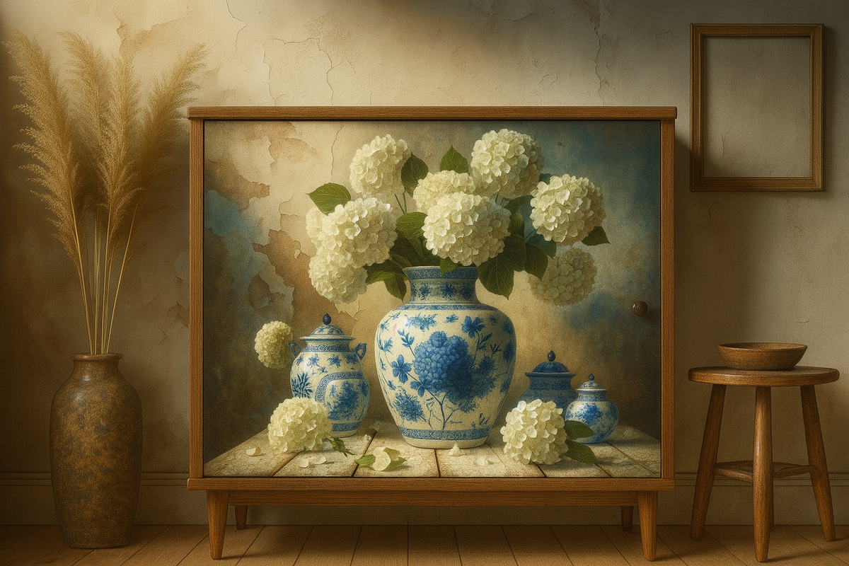 Blue &amp; Bloom - A1 size large decoupage paper