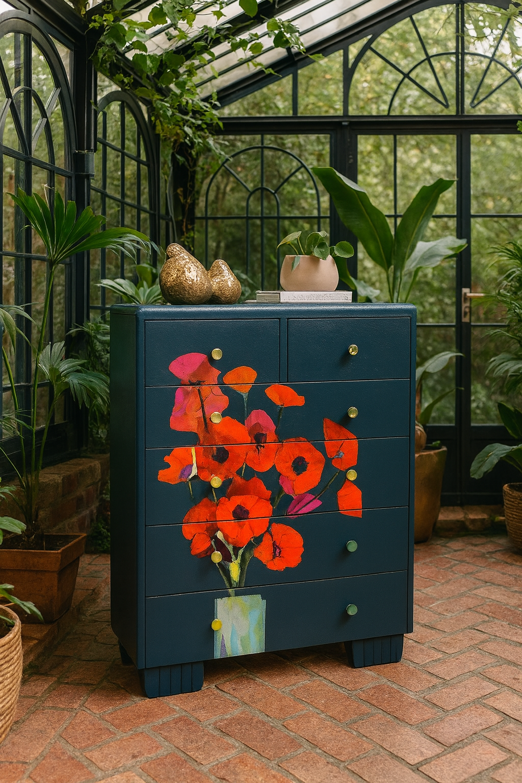 Poppies Mint Decoupage Paper