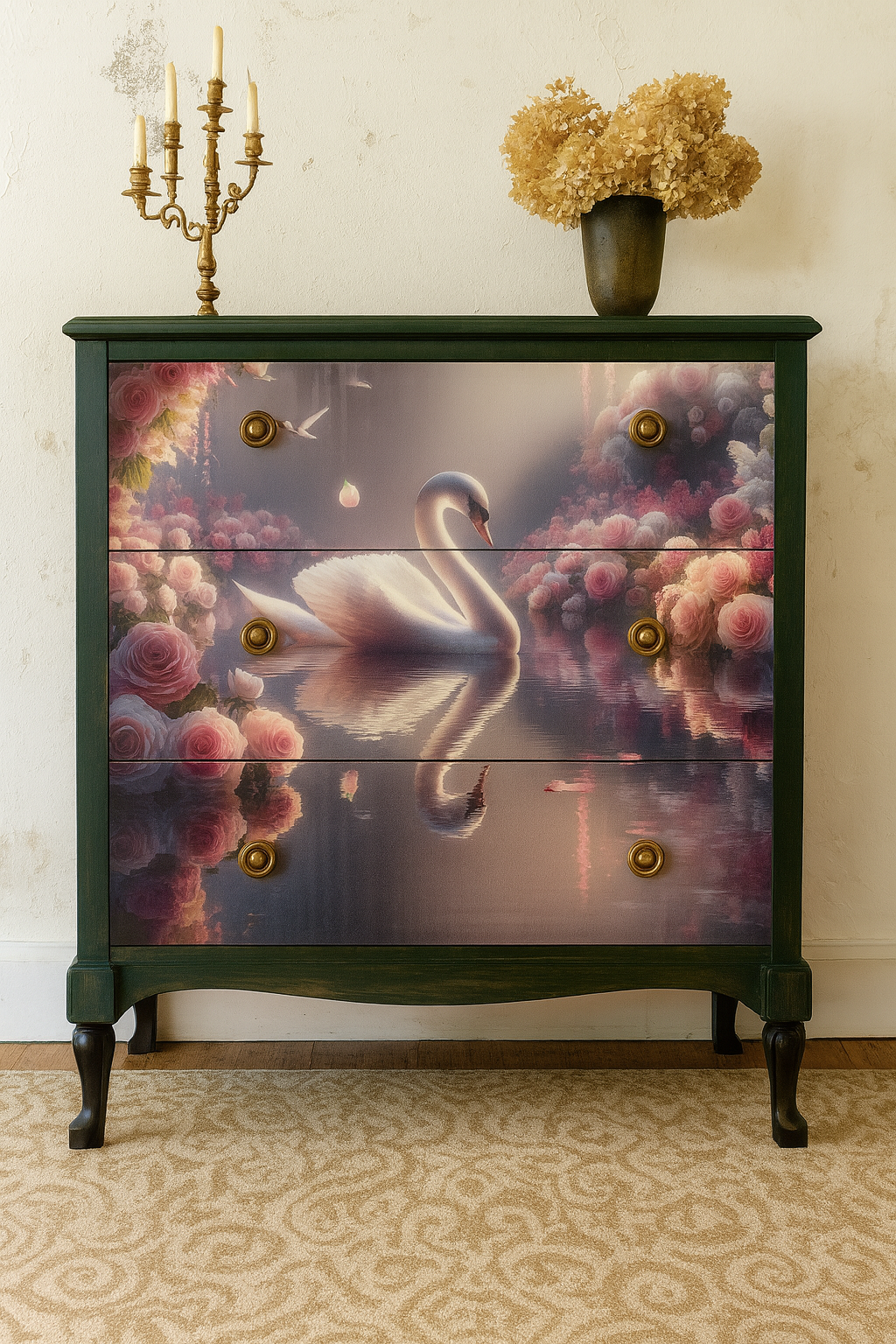 Mauve Swan - A1 size large scale decoupage paper