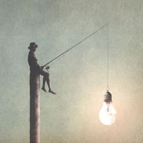 Fishing For Ideas Mint Decoupage Paper  art  11.7 x 16.5 inches