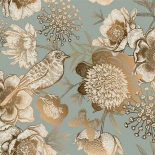 Foil Bird Mint Decoupage Paper art  11.7 x 16.5 inches