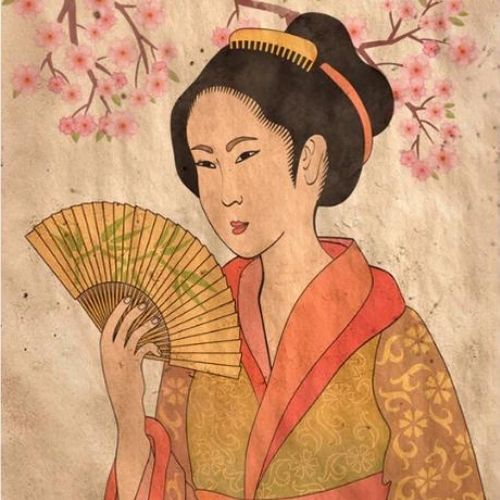 Geisha Mint Decoupage Paper art  11.7 x 16.5 inches