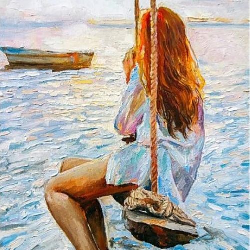 Girl On A Swing Mint Decoupage Paper  art  11.7 x 16.5 inches