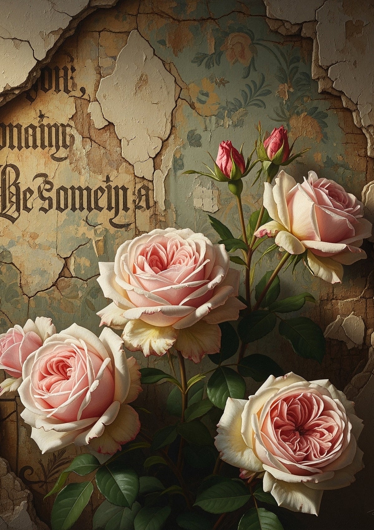 Gritty Roses - Mint Decoupage Paper