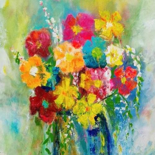 Karen's Technicolour Bouquet Mint decoupage paper art  11.7 x 16.5 inches