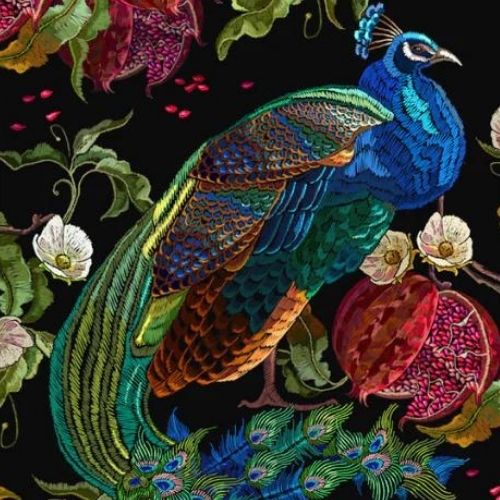 Peacock REVERSED Mint Decoupage Paper art  11.7 x 16.5 inches