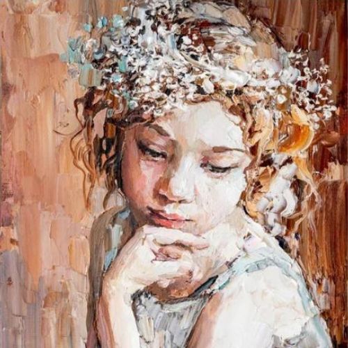 Pensive Girl Mint Decoupage Paper art  11.7 x 16.5 inches