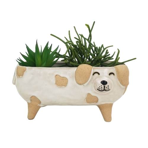 Plant Pot Sale Dog Planter White Lg 22x11cm