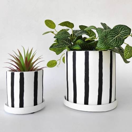 Plant Pot Sale Julia Stripe Planter with Saucer Ch