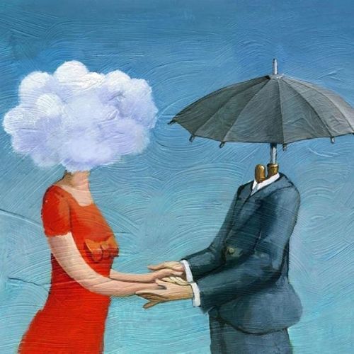 Umbrella Mint Decoupage Paper art  11.7 x 16.5 inches