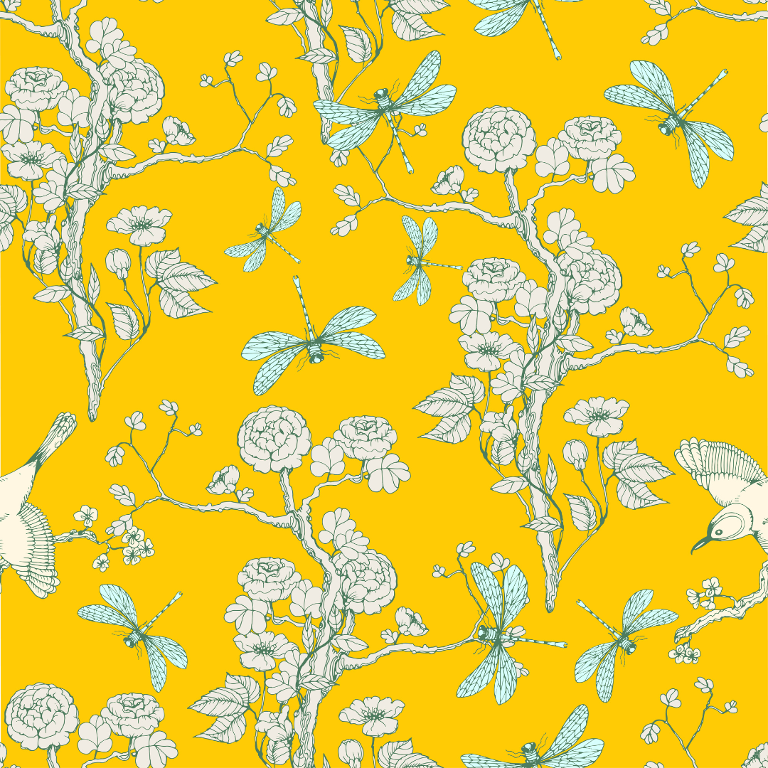 Yellow Chinoiserie - Mint Tissue Paper