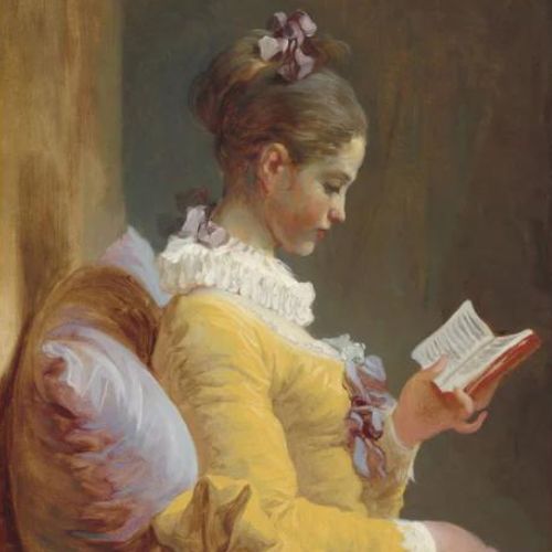 Young Girl Reading REVERSED Mint Decoupage Paperr art  11.7 x 16.5 inches