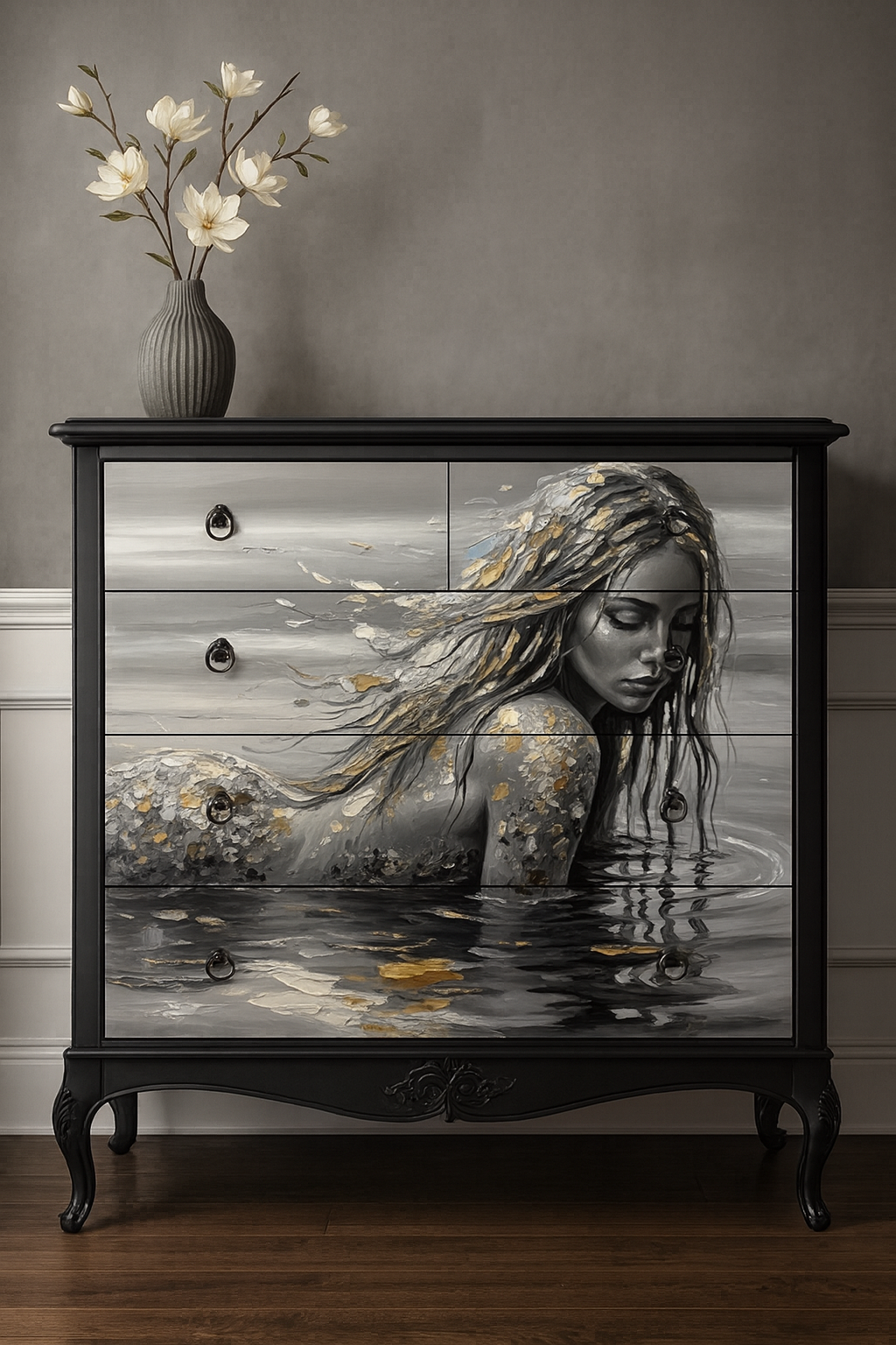 B&W Mermaid - A1 size large Decoupage Paper