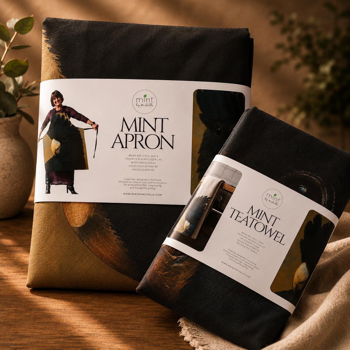 Mint By Michelle BUNDLE - Black Cockatoo Apron & Tea Towel