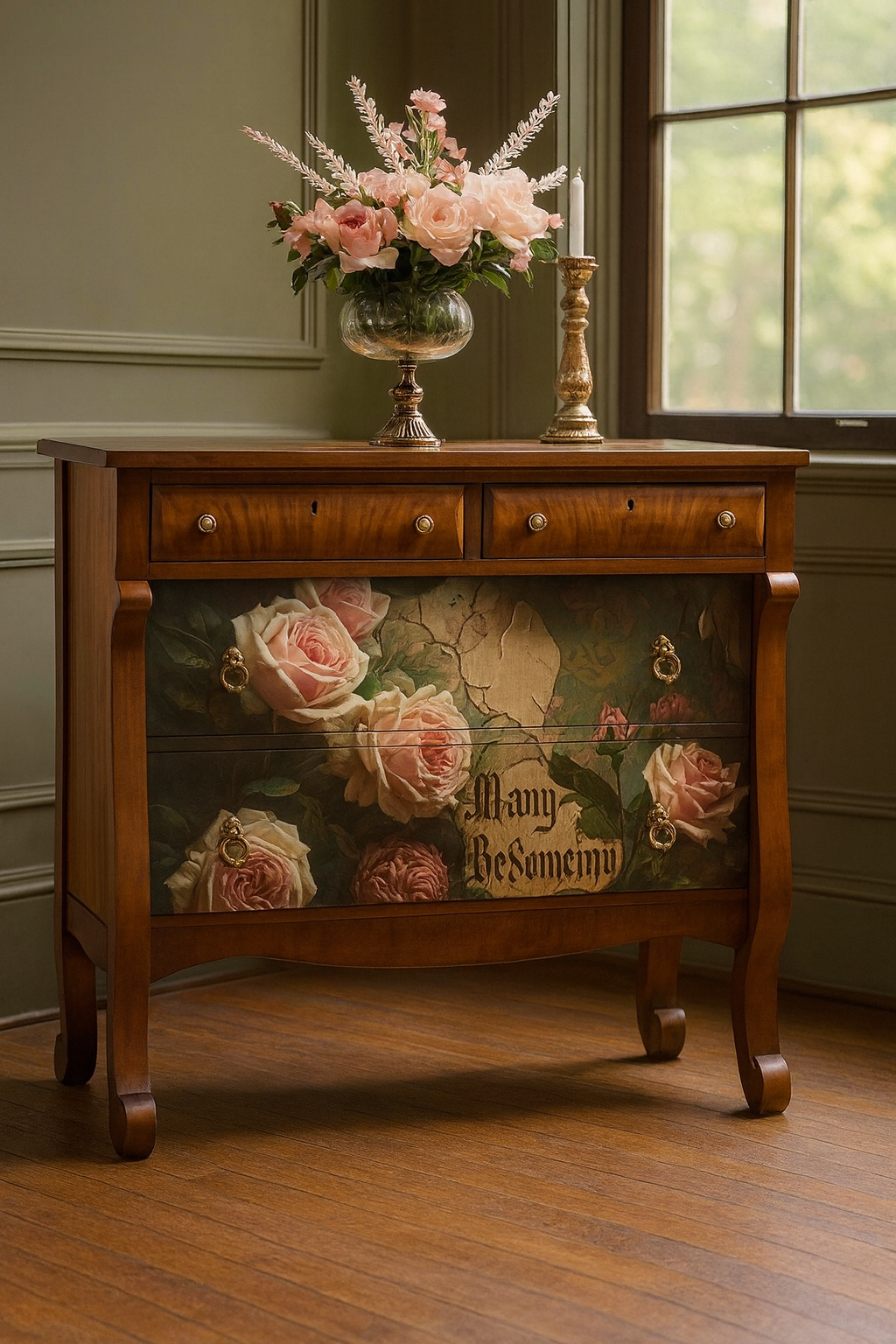 Gritty Roses - Mint Decoupage Paper