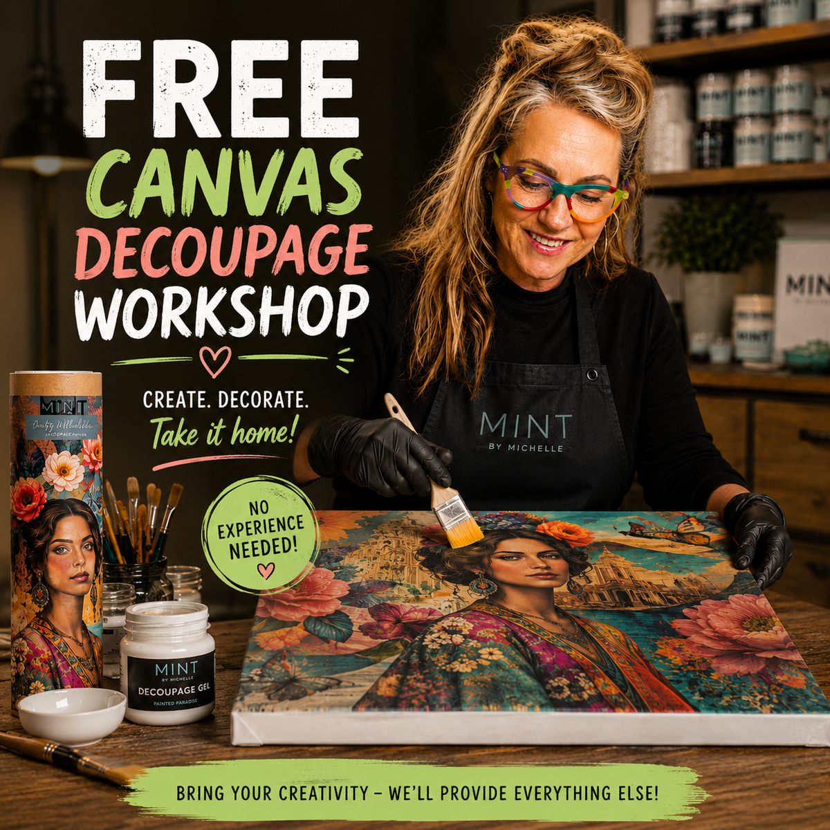Decoupage Onto Canvas FREE Saturday Workshop July 4