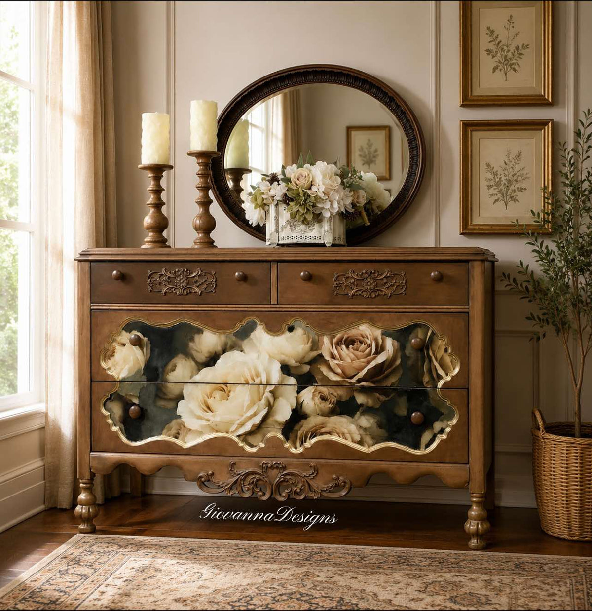 Antique Cream - Mint Decoupage Paper