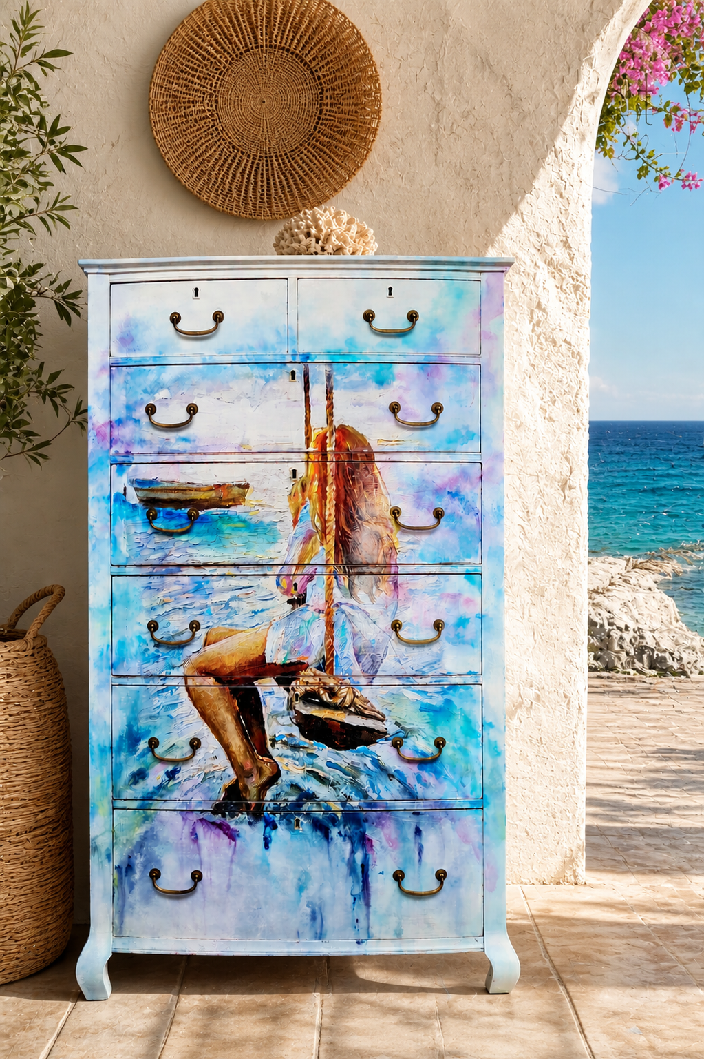Girl On A Swing Mint Decoupage Paper
