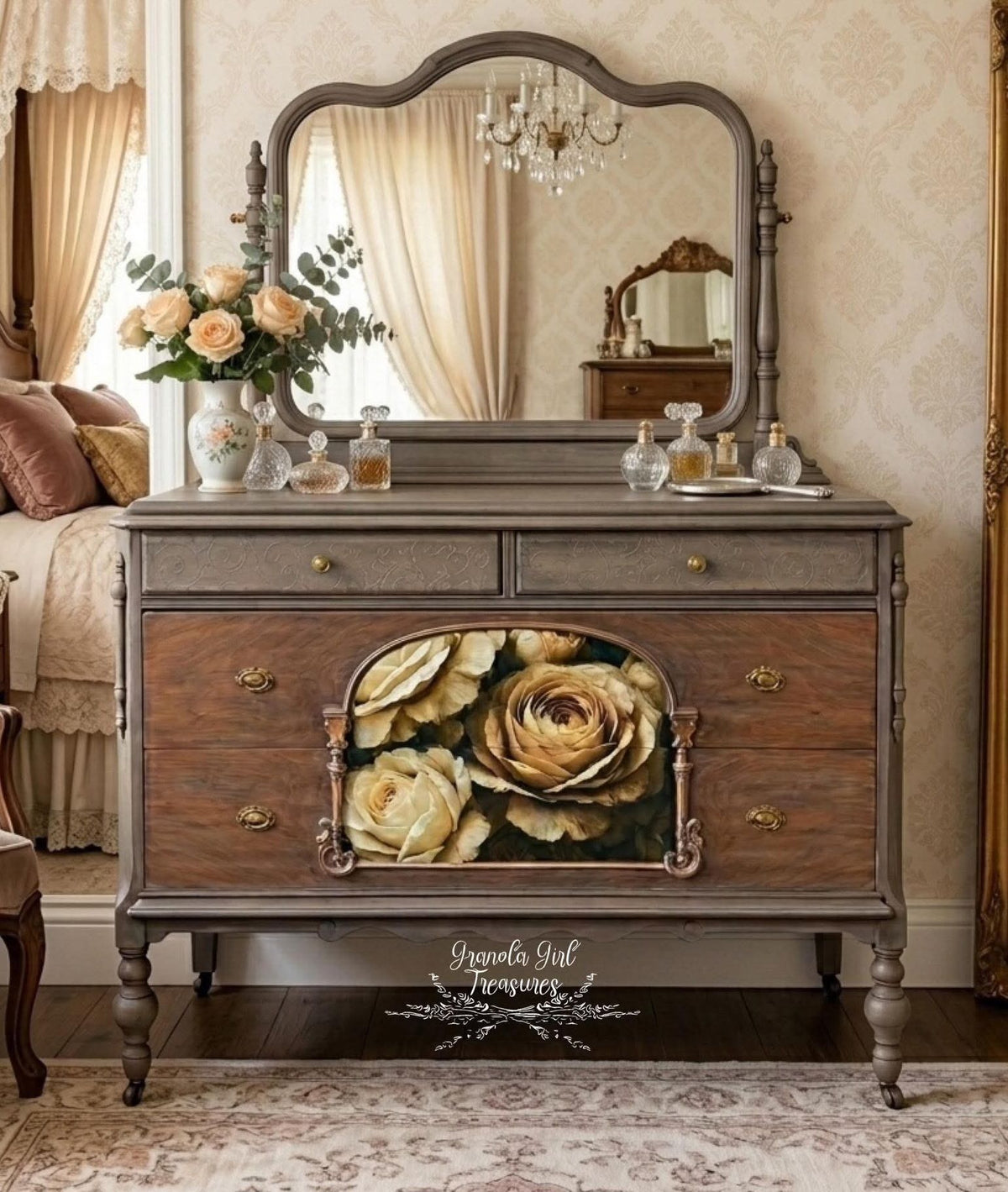 Antique Cream - Mint Decoupage Paper