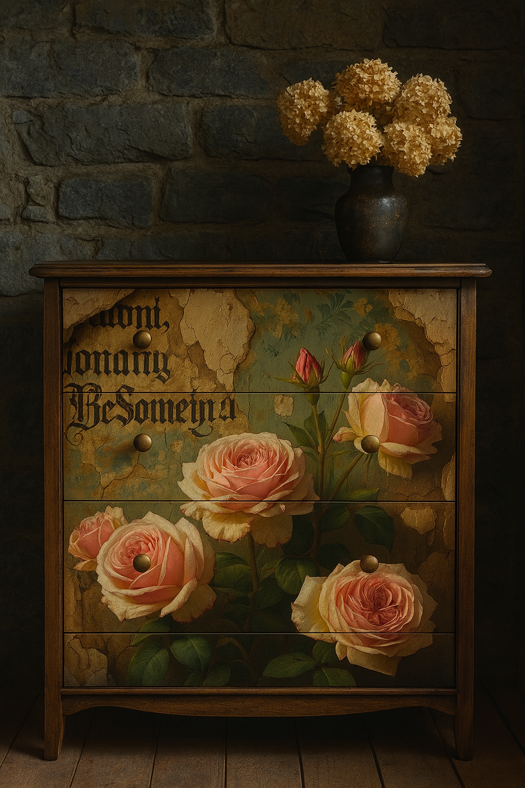 Gritty Roses - Mint Decoupage Paper