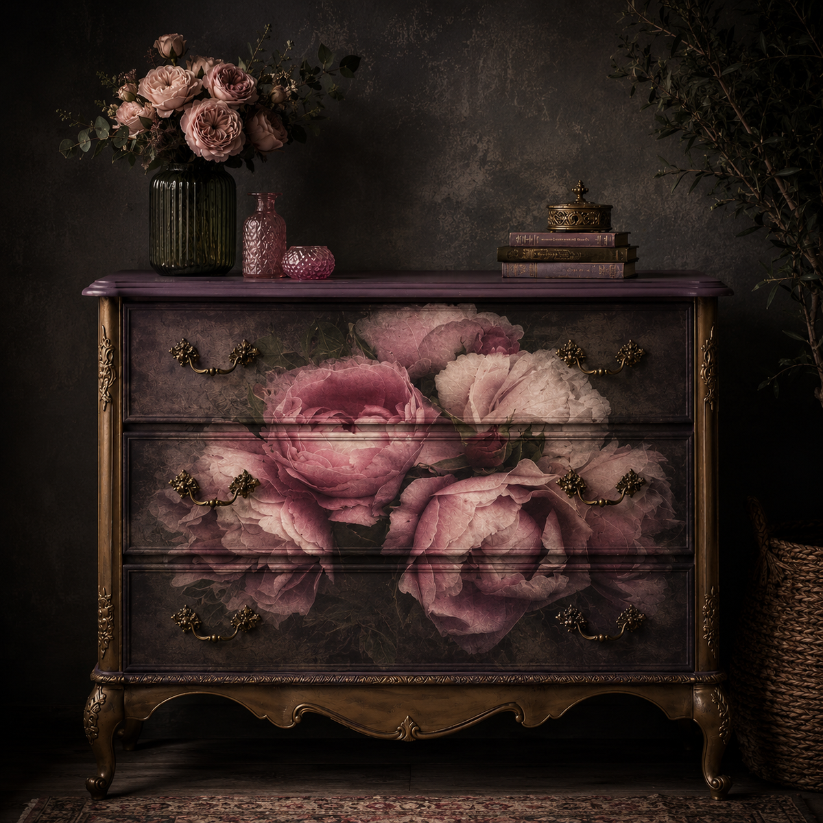 Moody Florals Mint Decoupage Paper