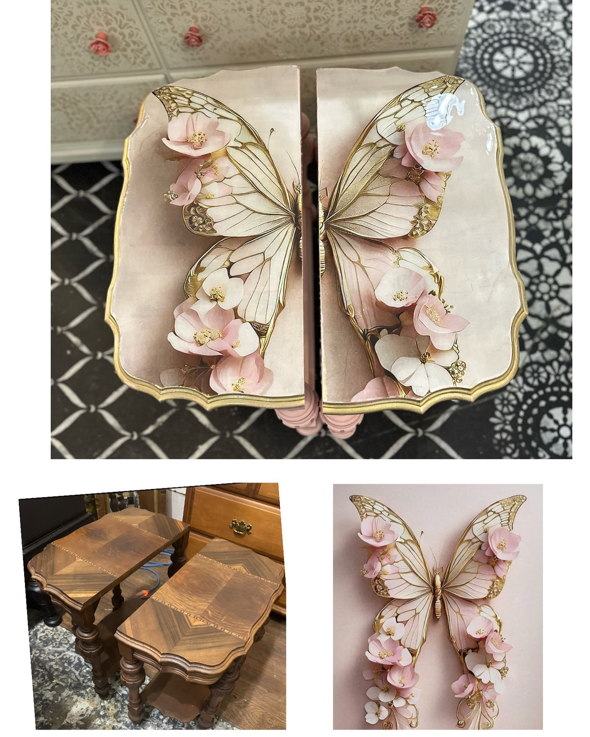 Pink Butterfly - Mint Decoupage Paper