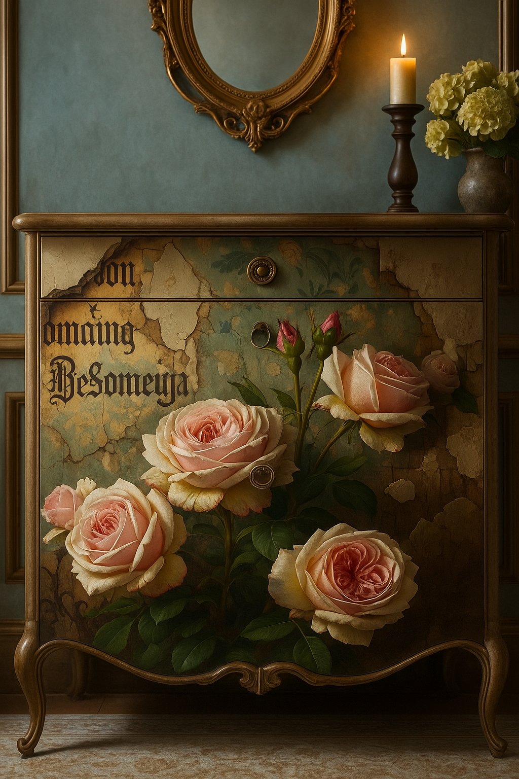 Gritty Roses - Mint Decoupage Paper