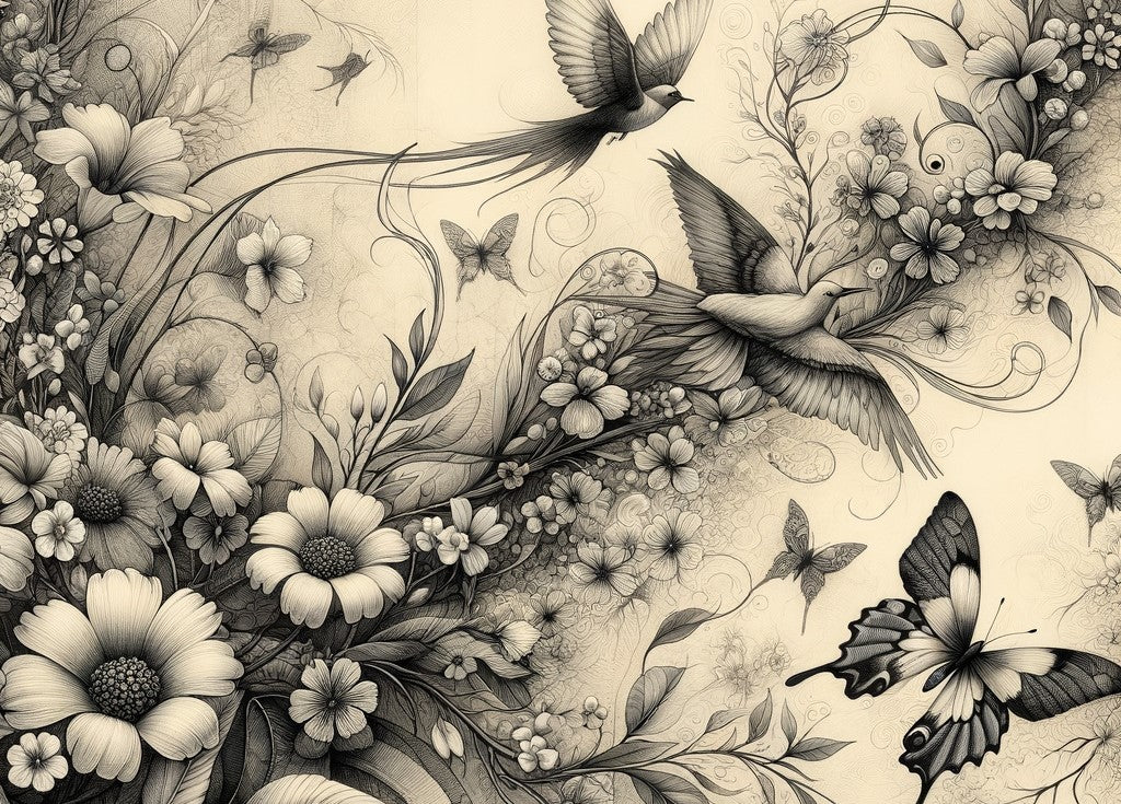 Botanical in Black & White - Mint Decoupage Paper NEW RELEASE