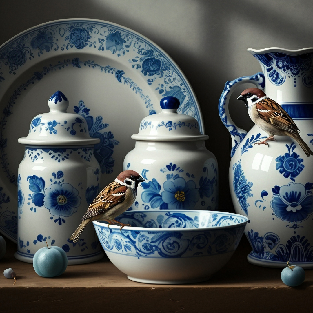 Feathers &amp; Plates - A1 size large Decoupage Paper